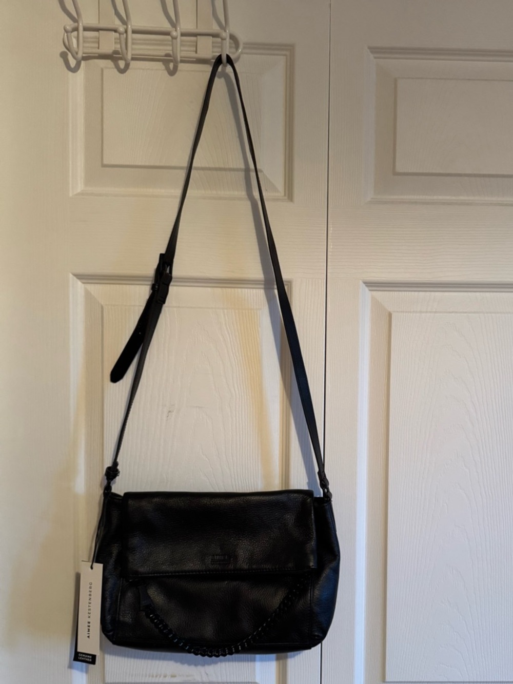 Black Leather Crossbody Bag with Adjustable Strap
